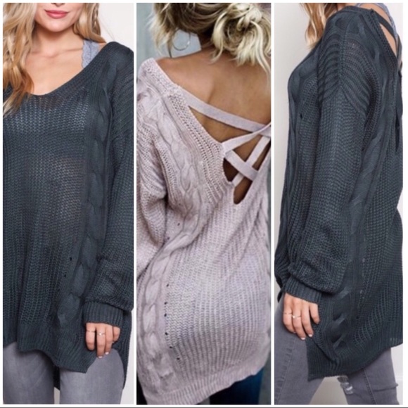 SARCELLE // Teal Criss Cross Back Tunic Sweater - Picture 2 of 3